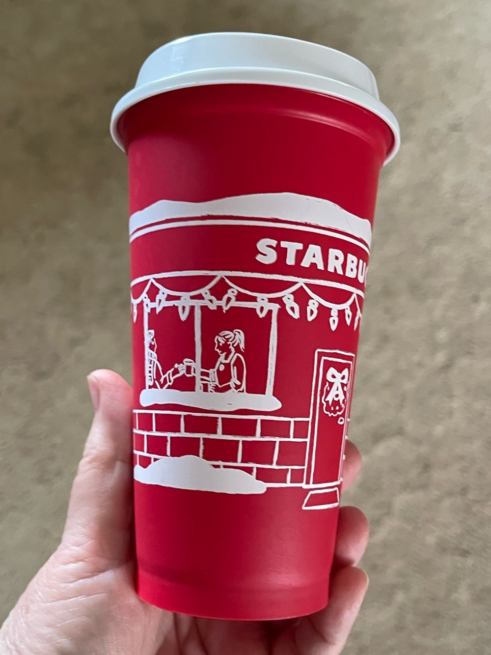 Starbucks Red Cup with White Holiday Sketch Design